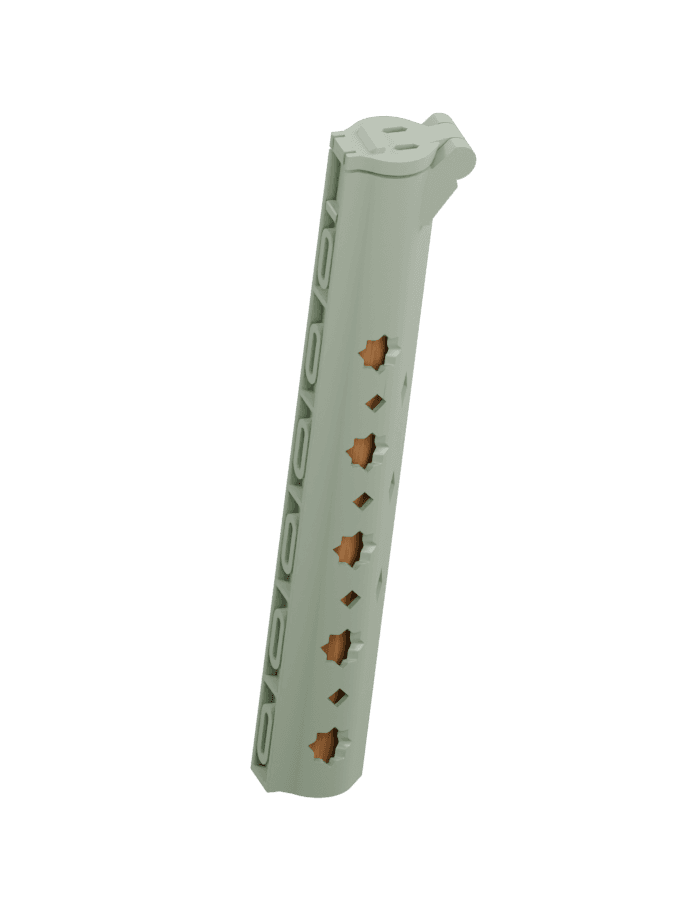 Sage Miswakcase showing the geometric openings and attached flip lid